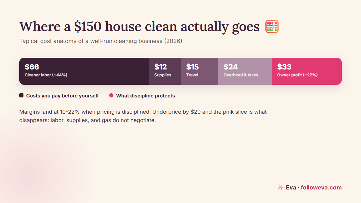 Where a $150 house clean goes: labor, supplies, travel, overhead, and owner profit